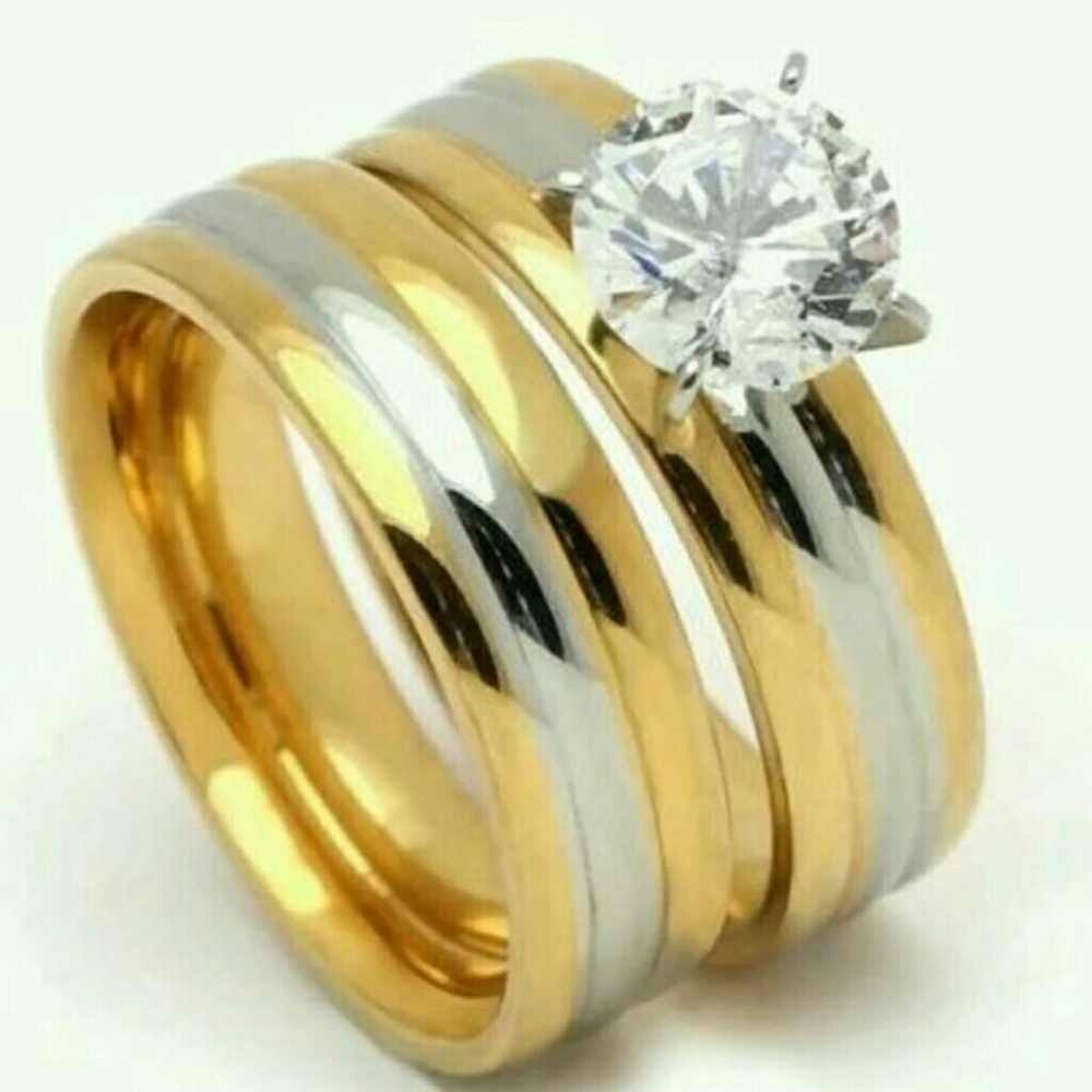 SZ 9 Duo Tone Engagement Ring Set